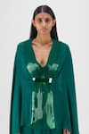 Shop_Amit Aggarwal_Emerald Green V-neck Metallic Structured Cape _Online_at_Aza_Fashions