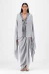 Buy_Amit Aggarwal_Gray V-neck Metallic Structured Cape _at_Aza_Fashions