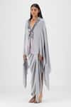 Amit Aggarwal_Gray V-neck Metallic Structured Cape _Online_at_Aza_Fashions
