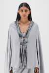 Shop_Amit Aggarwal_Gray V-neck Metallic Structured Cape _Online_at_Aza_Fashions