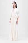 Amit Aggarwal Off White Chiffon, Polyester Round Neck Pleated Layered Dress Online at Aza Fashions Amit Aggarwal_Off White Chiffon, Polyester Round Neck Pleated Layered Dress _Online_at_Aza_Fashions