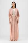 Buy Amit Aggarwal Rose Gold Chiffon, Polyester Metallic Thread Round Neck Pleated Layered Dress at Aza Fashions Buy_Amit Aggarwal_Rose Gold Chiffon, Polyester Metallic Thread Round Neck Pleated Layered Dress _at_Aza_Fashions