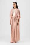 Amit Aggarwal Rose Gold Chiffon, Polyester Metallic Thread Round Neck Pleated Layered Dress Online at Aza Fashions Amit Aggarwal_Rose Gold Chiffon, Polyester Metallic Thread Round Neck Pleated Layered Dress _Online_at_Aza_Fashions