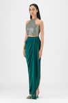 Buy Amit Aggarwal Green Chiffon, Polyester Metallic Thread Halter Neck, Woven Bustier And Skirt Set Online at Aza Fashions Buy_Amit Aggarwal_Green Chiffon, Polyester Metallic Thread Halter Neck, Woven Bustier And Skirt Set _Online_at_Aza_Fashions