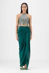 Buy Amit Aggarwal Green Chiffon, Polyester Metallic Thread Halter Neck, Woven Bustier And Skirt Set at Aza Fashions Buy_Amit Aggarwal_Green Chiffon, Polyester Metallic Thread Halter Neck, Woven Bustier And Skirt Set _at_Aza_Fashions