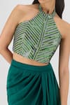 Shop Amit Aggarwal Green Chiffon, Polyester Metallic Thread Halter Neck, Woven Bustier And Skirt Set Online at Aza Fashions Shop_Amit Aggarwal_Green Chiffon, Polyester Metallic Thread Halter Neck, Woven Bustier And Skirt Set _Online_at_Aza_Fashions