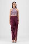 Buy Amit Aggarwal Purple Chiffon, Polyester Metallic Thread Halter Neck Woven Bustier And Skirt Set at Aza Fashions Buy_Amit Aggarwal_Purple Chiffon, Polyester Metallic Thread Halter Neck Woven Bustier And Skirt Set _at_Aza_Fashions