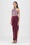 Buy Amit Aggarwal Purple Chiffon, Polyester Metallic Thread Halter Neck Woven Bustier And Skirt Set Online at Aza Fashions Buy_Amit Aggarwal_Purple Chiffon, Polyester Metallic Thread Halter Neck Woven Bustier And Skirt Set _Online_at_Aza_Fashions