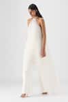 Amit Aggarwal_Off White Organza, Polyester Halter Neck Pleated Dress _Online_at_Aza_Fashions