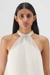 Buy_Amit Aggarwal_Off White Organza, Polyester Halter Neck Pleated Dress _Online_at_Aza_Fashions