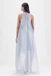 Shop_Amit Aggarwal_Gray Organza, Polyester Halter Neck Pleated Dress _at_Aza_Fashions