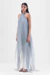 Amit Aggarwal_Gray Organza, Polyester Halter Neck Pleated Dress _Online_at_Aza_Fashions
