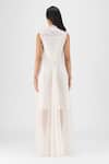 Shop Amit Aggarwal Off White Organza, Polyester Metallic Thread High Neck, Mandarin Panelled Dress at Aza Fashions Shop_Amit Aggarwal_Off White Organza, Polyester Metallic Thread High Neck, Mandarin Panelled Dress _at_Aza_Fashions
