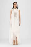 Buy Amit Aggarwal Off White Organza, Polyester Metallic Thread High Neck, Mandarin Panelled Dress at Aza Fashions Buy_Amit Aggarwal_Off White Organza, Polyester Metallic Thread High Neck, Mandarin Panelled Dress _at_Aza_Fashions
