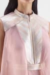 Buy_Amit Aggarwal_Rose Gold Organza, Polyester Collared Metallic Panelled Dress _Online_at_Aza_Fashions