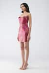 Amit Aggarwal_Fuchsia Net, Nylon Sweetheart Neck Metallic Fish Fin Short Dress _Online_at_Aza_Fashions