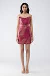 Buy_Amit Aggarwal_Fuchsia Net, Nylon Sweetheart Neck Metallic Fish Fin Short Dress _at_Aza_Fashions