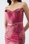 Buy_Amit Aggarwal_Fuchsia Net, Nylon Sweetheart Neck Metallic Fish Fin Short Dress _Online_at_Aza_Fashions