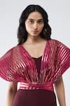 Buy Amit Aggarwal Fuchsia Crepe, Net, Polyester, Nylon V-neck Metallic Fish Fin Jumpsuit Online at Aza Fashions Buy_Amit Aggarwal_Fuchsia Crepe, Net, Polyester, Nylon V-neck Metallic Fish Fin Jumpsuit _Online_at_Aza_Fashions