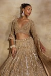 Nitika Gujral Gold Net, Satin Beads, Sequins, Crystals, Embellished Champagne Lehenga Set at Aza Fashions Nitika Gujral_Gold Net, Satin Beads, Sequins, Crystals, Embellished Champagne Lehenga Set _at_Aza_Fashions