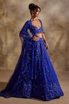 Shop_Nitika Gujral_Blue Organza, Net Beads, Crystals, Sequins, Embellished Electric Lehenga Set _Online_at_Aza_Fashions
