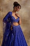 Nitika Gujral_Blue Organza, Net Beads, Crystals, Sequins, Embellished Electric Lehenga Set _at_Aza_Fashions