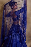 Buy_Nitika Gujral_Blue Organza, Net Beads, Crystals, Sequins, Embellished Electric Lehenga Set 
