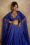 Shop_Nitika Gujral_Blue Organza, Net Beads, Crystals, Sequins, Embellished Electric Lehenga Set 