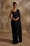 Buy_Nitika Gujral_Black Georgette, Satin Sequins, Beads, Tonal Embellished Saree With Blouse _at_Aza_Fashions