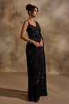 Buy_Nitika Gujral_Black Georgette, Satin Sequins, Beads, Tonal Embellished Saree With Blouse _Online_at_Aza_Fashions