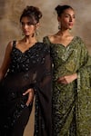 Shop_Nitika Gujral_Black Georgette, Satin Sequins, Beads, Tonal Embellished Saree With Blouse _Online_at_Aza_Fashions