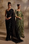 Buy_Nitika Gujral_Black Georgette, Satin Sequins, Beads, Tonal Embellished Saree With Blouse 