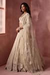 Buy_Nitika Gujral_Cream Organza, Net, Satin Embroidery, Sequins, Beads, Floral Pattern Lehenga Set _Online_at_Aza_Fashions