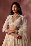 Buy_Nitika Gujral_Cream Organza, Net, Satin Embroidery, Sequins, Beads, Floral Pattern Lehenga Set 