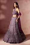 Nitika Gujral_Wine Net, Satin Beads, Sequins, Crystals, Embroidery Embellished Lehenga Set _Online_at_Aza_Fashions
