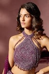 Buy_Nitika Gujral_Wine Net, Satin Beads, Sequins, Crystals, Embroidery Embellished Lehenga Set 