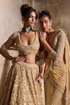 Nitika Gujral Gold Net, Satin Beads, Sequins, Crystals, Pre-draped Lehenga Saree With Blouse at Aza Fashions Nitika Gujral_Gold Net, Satin Beads, Sequins, Crystals, Pre-draped Lehenga Saree With Blouse _at_Aza_Fashions