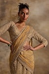 Shop Nitika Gujral Gold Net, Satin Beads, Sequins, Crystals, Pre-draped Lehenga Saree With Blouse Shop_Nitika Gujral_Gold Net, Satin Beads, Sequins, Crystals, Pre-draped Lehenga Saree With Blouse