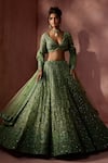 Buy Nitika Gujral Green Net, Satin Beads, Sequins, Crystals V-neck Floral Pattern Lehenga Set at Aza Fashions Buy_Nitika Gujral_Green Net, Satin Beads, Sequins, Crystals V-neck Floral Pattern Lehenga Set _at_Aza_Fashions