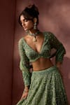 Buy Nitika Gujral Green Net, Satin Beads, Sequins, Crystals V-neck Floral Pattern Lehenga Set Buy_Nitika Gujral_Green Net, Satin Beads, Sequins, Crystals V-neck Floral Pattern Lehenga Set
