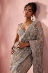 Nitika Gujral Gray Net, Lycra Beads, Sequins, Crystals, Embroidery V-neck Saree With Blouse at Aza Fashions Nitika Gujral_Gray Net, Lycra Beads, Sequins, Crystals, Embroidery V-neck Saree With Blouse _at_Aza_Fashions