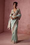 Buy Nitika Gujral Aqua Lurex, Georgette, Organza Beads, Sequins, Scallop Border Saree With Blouse at Aza Fashions Buy_Nitika Gujral_Aqua Lurex, Georgette, Organza Beads, Sequins, Scallop Border Saree With Blouse _at_Aza_Fashions