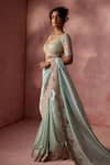 Shop Nitika Gujral Aqua Lurex, Georgette, Organza Beads, Sequins, Scallop Border Saree With Blouse Online at Aza Fashions Shop_Nitika Gujral_Aqua Lurex, Georgette, Organza Beads, Sequins, Scallop Border Saree With Blouse _Online_at_Aza_Fashions