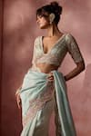Nitika Gujral Aqua Lurex, Georgette, Organza Beads, Sequins, Scallop Border Saree With Blouse at Aza Fashions Nitika Gujral_Aqua Lurex, Georgette, Organza Beads, Sequins, Scallop Border Saree With Blouse _at_Aza_Fashions