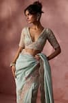 Buy Nitika Gujral Aqua Lurex, Georgette, Organza Beads, Sequins, Scallop Border Saree With Blouse Buy_Nitika Gujral_Aqua Lurex, Georgette, Organza Beads, Sequins, Scallop Border Saree With Blouse