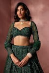 Buy Nitika Gujral Green Net, Satin Sequins, Beads, Crystals, Metallic Embellished Lehenga Set Buy_Nitika Gujral_Green Net, Satin Sequins, Beads, Crystals, Metallic Embellished Lehenga Set