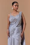 Buy Nitika Gujral Gray Satin, Net, Shantoon Beads, Crystals, Placed Pre-draped Saree With Blouse Online at Aza Fashions Buy_Nitika Gujral_Gray Satin, Net, Shantoon Beads, Crystals, Placed Pre-draped Saree With Blouse _Online_at_Aza_Fashions