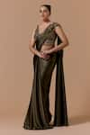 Buy Nitika Gujral Olive Green Satin, Shantoon Embroidery, Beads, Pre-draped Saree With Blouse at Aza Fashions Buy_Nitika Gujral_Olive Green Satin, Shantoon Embroidery, Beads, Pre-draped Saree With Blouse _at_Aza_Fashions