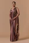 Nitika Gujral Brown Satin, Net Beads, Metallic Thread, Copper Pre-draped Saree With Blouse Online at Aza Fashions Nitika Gujral_Brown Satin, Net Beads, Metallic Thread, Copper Pre-draped Saree With Blouse _Online_at_Aza_Fashions