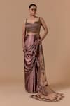 Buy Nitika Gujral Brown Satin, Net Beads, Metallic Thread, Copper Pre-draped Saree With Blouse Online at Aza Fashions Buy_Nitika Gujral_Brown Satin, Net Beads, Metallic Thread, Copper Pre-draped Saree With Blouse _Online_at_Aza_Fashions